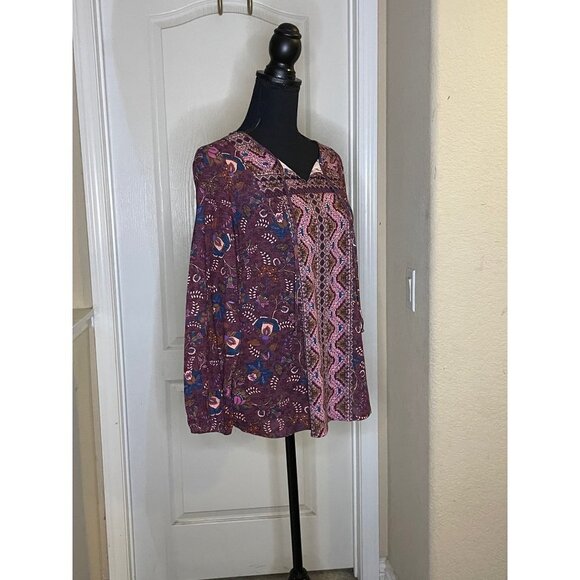 Vintage America L/S Print Peasant Top NWT - Picture 2 of 3